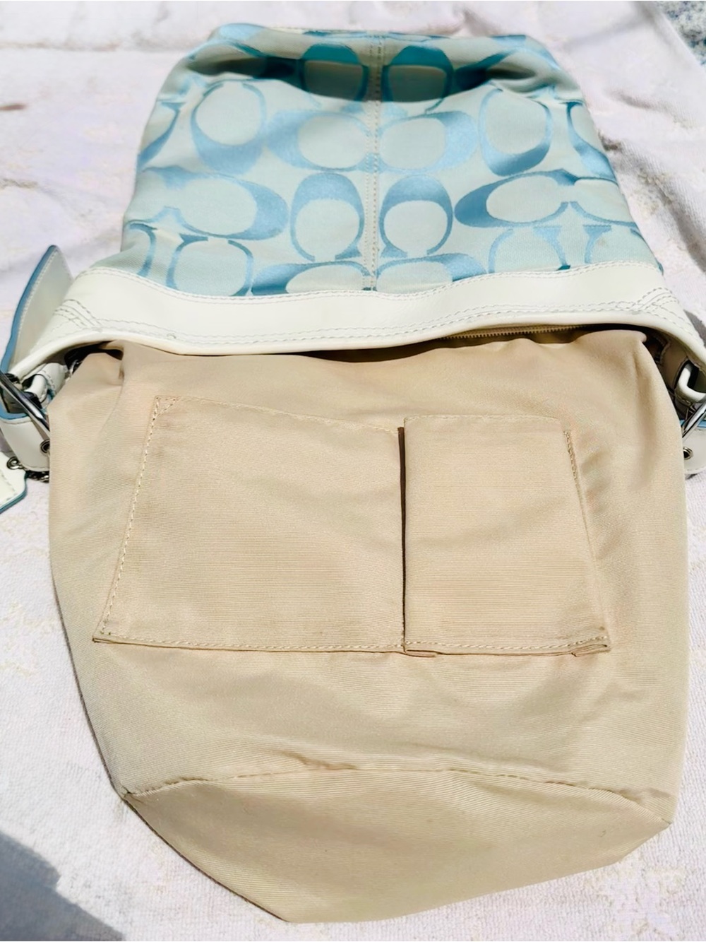 Coach 2008 Convertible Bucket Bag #F13358 blue white Sig C Canvas Leather - EUC - Picture 12 of 16
